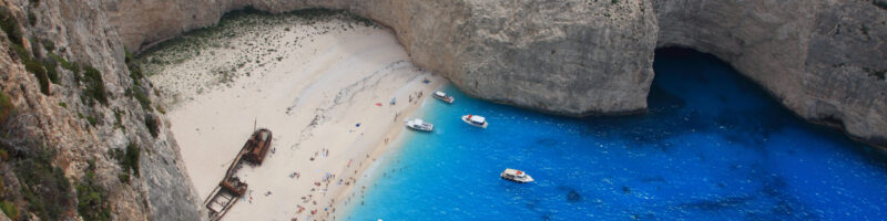 The world famous beach Navagio in Zakynthos, Greece